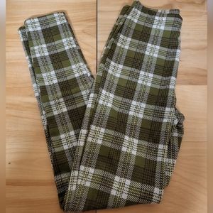 Forever 21 Army Green Plaid High Waisted Skinny Legging Pant